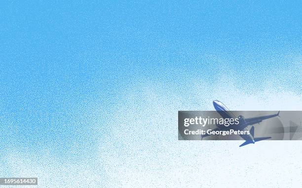 stipple illustration of airliner and cumulus clouds - cumulus stock illustrations