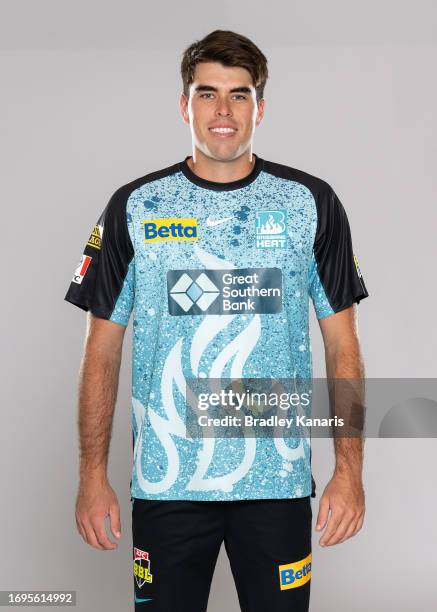 Xavier Bartlett poses during the Brisbane Heat BBL Headshots Session at Allan Border Field on September 5th, 2023 in Brisbane, Australia.