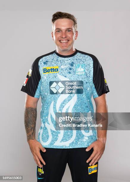 Josh Brown poses during the Brisbane Heat BBL Headshots Session at Allan Border Field on September 5th, 2023 in Brisbane, Australia.