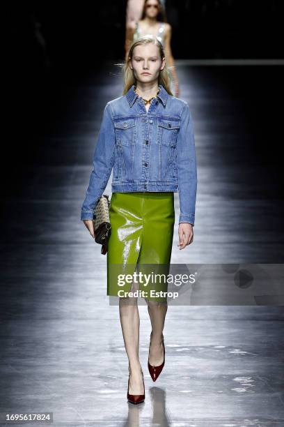 Model walks the runway at the Gucci fashion show during the Milan Fashion Week Womenswear Spring/Summer 2024 on September 22, 2023 in Milan, Italy.