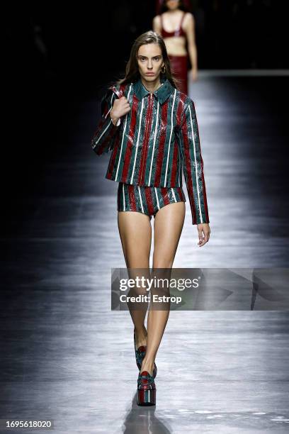 Model walks the runway at the Gucci fashion show during the Milan Fashion Week Womenswear Spring/Summer 2024 on September 22, 2023 in Milan, Italy.