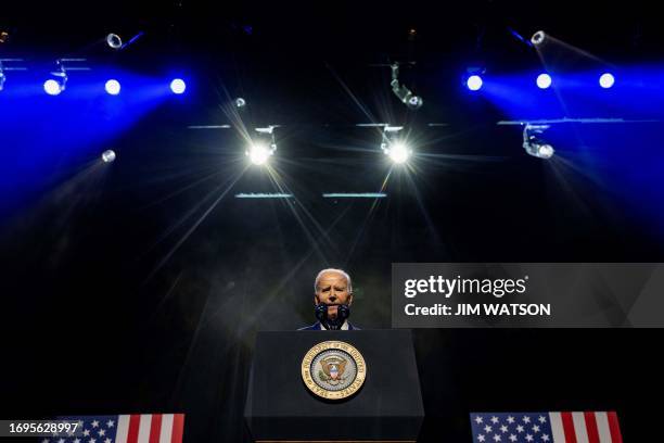 President Joe Biden delivers remarks on democracy, while honoring the legacy of late US Senator John McCain, at the Tempe Center for the Arts in...