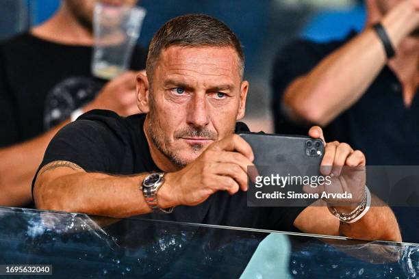 Francesco Totti, former captain of Roma, looks on prior to kick-off in the Serie A TIM match between Genoa CFC and AS Roma at Stadio Luigi Ferraris...
