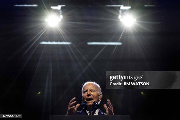 President Joe Biden delivers remarks on democracy, while honoring the legacy of late US Senator John McCain, at the Tempe Center for the Arts in...