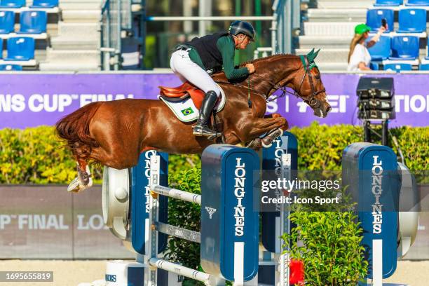 Rodrigo PESSOA from Brazil riding MAJOR TOM during the Longines FEI Jumping Nations Cup at Real Club de Polo de Barcelona on September 28, 2023 in...