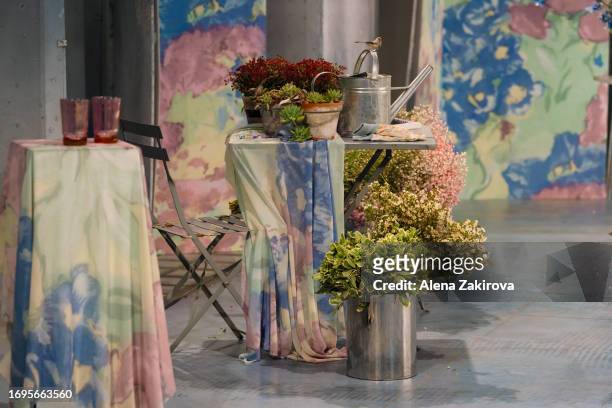 Details the runway at the Luisa Beccaria fashion show during the Milan Fashion Week Womenswear Spring/Summer 2024 on September 22, 2023 in Milan,...