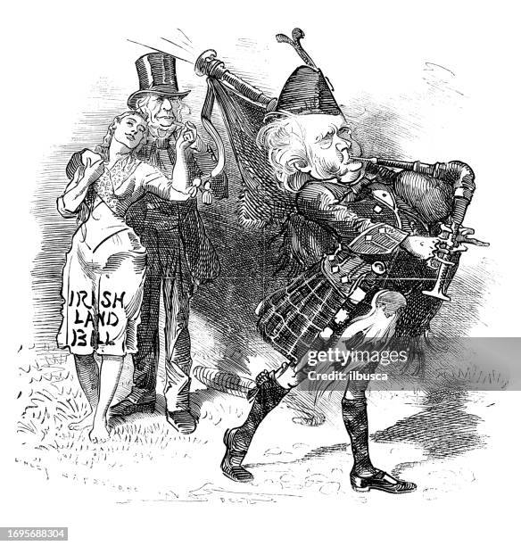 british satire caricature comic cartoon illustration - kilt stock illustrations