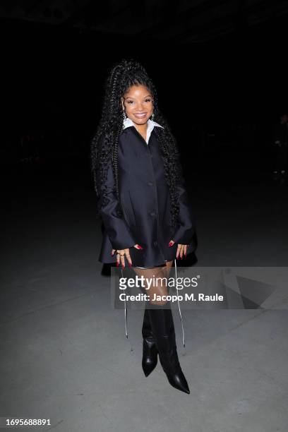 Halle Bailey is seen at Gucci Ancora during Milan Fashion Week on September 22, 2023 in Milan, Italy.