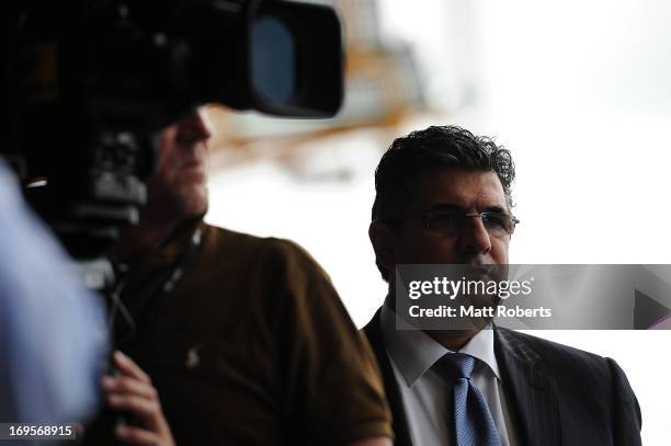 Andrew Demetriou looks on during a press conference at Metricon Stadium on May 28, 2013 on the Gold Coast, Australia.