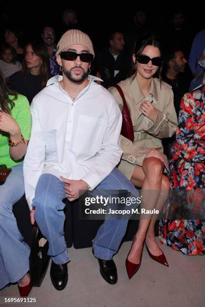 Bad Bunny and Kendall Jenner are seen at Gucci Ancora during Milan Fashion Week on September 22, 2023 in Milan, Italy.