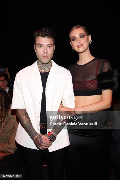 Fedez and Chiara Ferragni are seen at Gucci Ancora during Milan Fashion Week on September 22, 2023 in Milan, Italy.