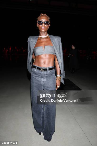 Jodie Turner-Smith is seen at Gucci Ancora during Milan Fashion Week on September 22, 2023 in Milan, Italy.