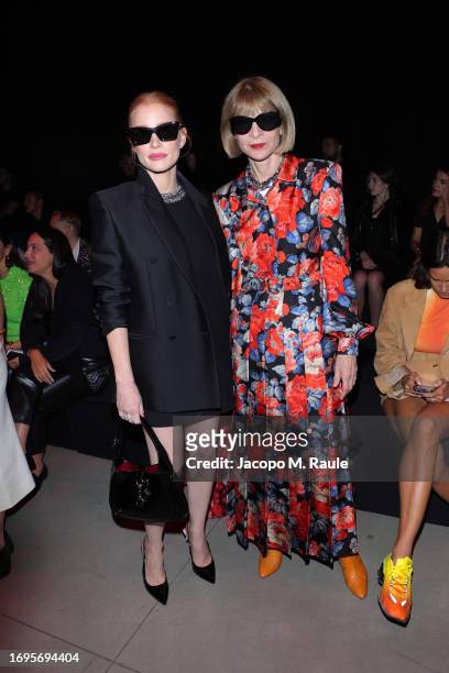 Jessica Chastain and Anna Wintour are seen at Gucci Ancora during Milan Fashion Week on September 22, 2023 in Milan, Italy.