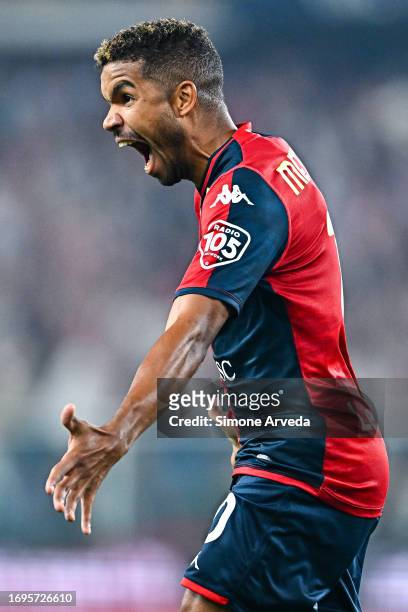 Junior Messias of Genoa celebrates after scoring a goal during the Serie A TIM match between Genoa CFC and AS Roma at Stadio Luigi Ferraris on...