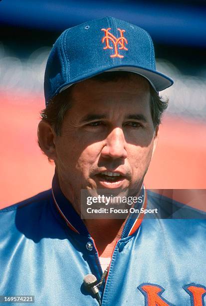 Manager Davey Johnson of New York Mets looks on before the start of a Major League Baseball game circa 1987 at Shea Stadium in the Queens borough of...
