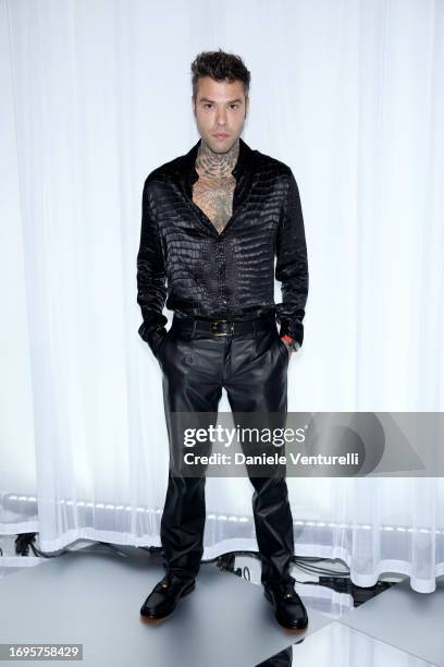Fedez attends the Versace fashion show during the Milan Fashion Week Womenswear Spring/Summer 2024 on September 22, 2023 in Milan, Italy.