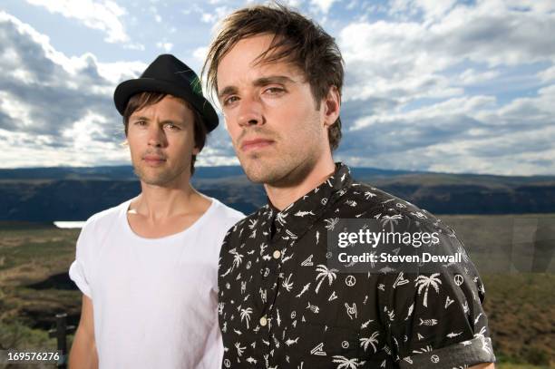 Keith Jeffery and Michael Jeffery of Atlas Genius pose for a portrait backstage during Sasquatch! Music Festival 2013 at the Gorge Amphitheater on...