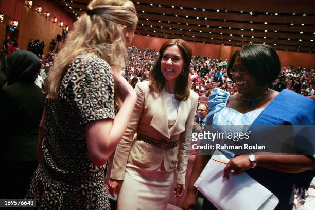 The HRH Crown Princess Mary of Denmark chats with Princess Mabel of Orange-Nassau and The First Lady of Zambia, Christine Kaseba during The Women...