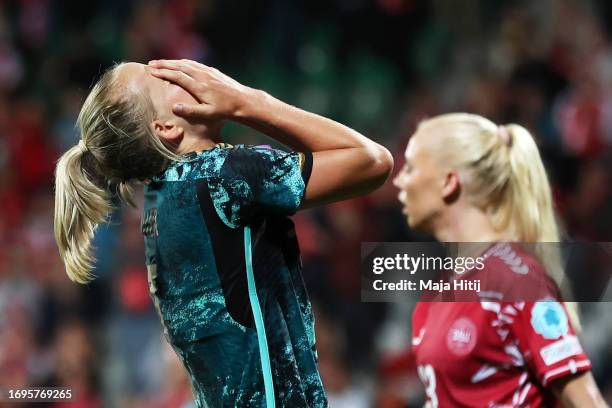 Lea Schuller of Germany reacts during the UEFA Women's Nations League match between Denmark and Germany at Viborg Stadium on September 22, 2023 in...