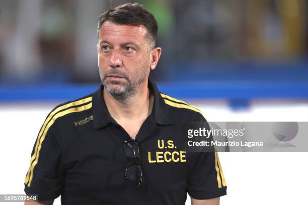 Head coach of Lecce Roberto D'Aversa looks on prior the Serie A TIM match between US Lecce and Genoa CFC at Stadio Via del Mare on September 22, 2023...