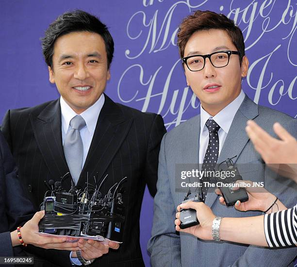 Kim Seung-Woo and Tak Jae-Hoon attend Shin Hyun-Jun's wedding at Hyatt Hotel on May 26, 2013 in Seoul, South Korea.