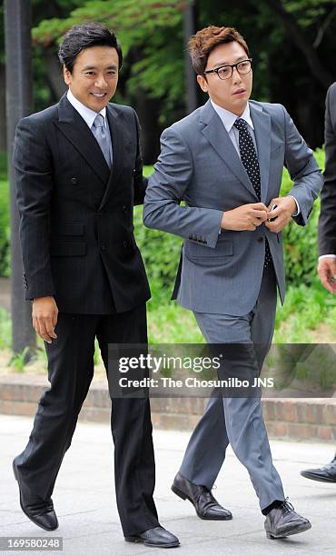 Kim Seung-Woo and Tak Jae-Hoon attend Shin Hyun-Jun's wedding at Hyatt Hotel on May 26, 2013 in Seoul, South Korea.