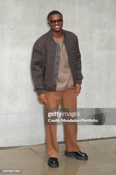 Milan's Portuguese footballer Rafael Leao guest at the Emporio Armani fashion show. Milan Fashion Week Women's Collection SS 2024. Milan , September...