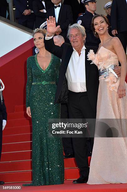 Sylvie Tellier, Alain Delon and Marine Lorphelin attend the Premiere of 'Zulu' and the Closing Ceremony of The 66th Annual Cannes Film Festival at...