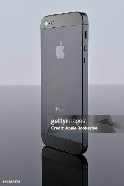 The back of a black Apple iPhone 5 smartphone, taken on October 30, 2012.