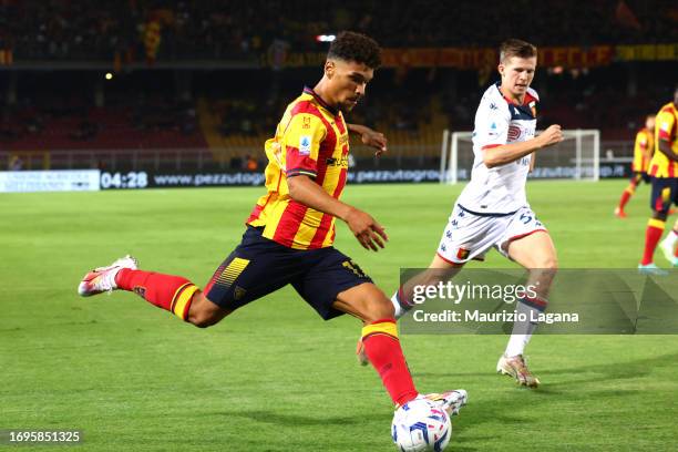 Valentin Gendrey of Lecce during the Serie A TIM match between US Lecce and Genoa CFC at Stadio Via del Mare on September 22, 2023 in Lecce, Italy.