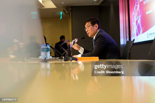 He Guangbei, chief executive officer of BOC Hong Kong Ltd., speaks during a news conference following the company's annual general meeting in Hong...