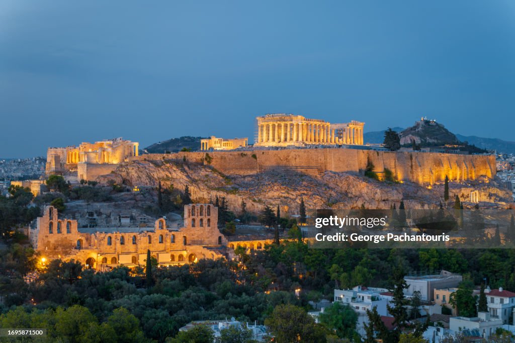 Acropolis in Athens, Greece at dusk
