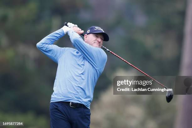 Steve Flesch of the United States plays a tee shot on the 17th hole at Spyglass Hill Golf Course during the first round of the PURE Insurance...