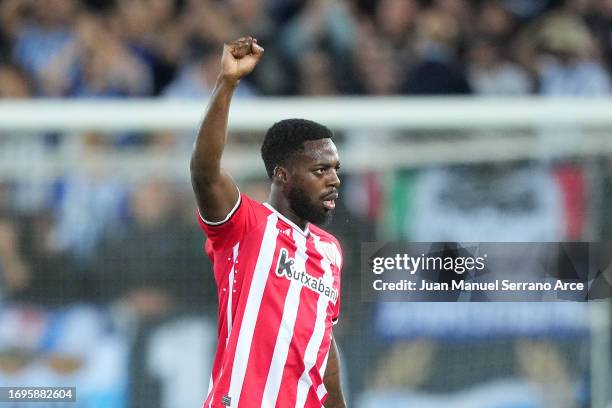 Inaki Williams of Athletic Club celebrates after scoring the team's first goal during the LaLiga EA Sports match between Deportivo Alaves and...