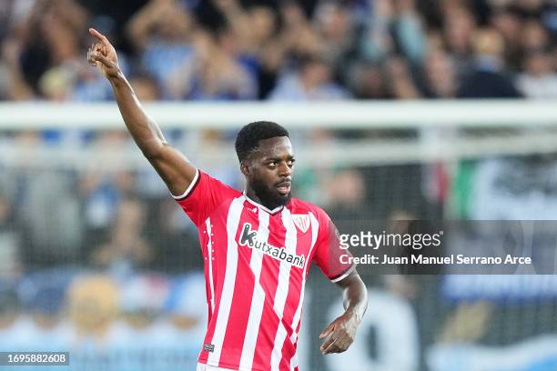 Inaki Williams of Athletic Club celebrates after scoring the team's first goal during the LaLiga EA Sports match between Deportivo Alaves and...