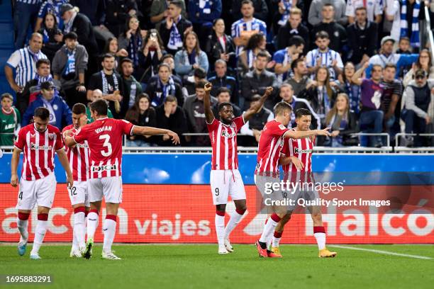 Inaki Williams of Athletic Club celebrates after scoring his team's first goal during the LaLiga EA Sports match between Deportivo Alaves and...