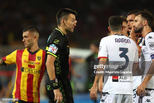 The referee Antonio Rapuano in action during the Serie A TIM match between US Lecce and Genoa CFC at Stadio Via del Mare on September 22, 2023 in...