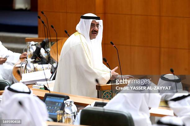 Kuwaiti first Deputy Prime Minister and Interior Minister Sheikh Ahmad al-Hmoud al-Sabah speaks during a parliament session at Kuwait's national...