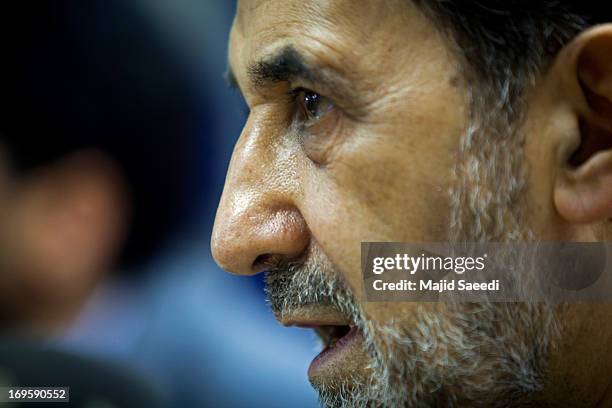 Iranian presidential candidate, Ali Akbar Velayati, a conservative former Foreign Minister, attends a press conference on May 28, 2013 in Tehran,...