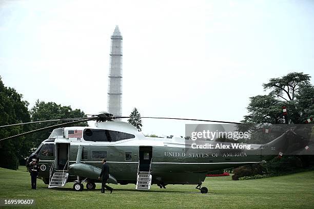 President Barack Obama boards Marine One on the South Lawn of the White House prior to his departure for New Jersey May 28, 2013 in Washington, DC....