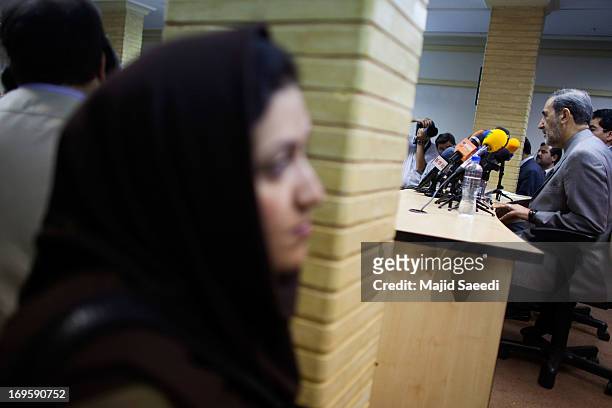 Iranian presidential candidate, Ali Akbar Velayati, a conservative former Foreign Minister, attends a press conference on May 28, 2013 in Tehran,...