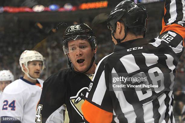 May 3: Matt Cooke of the Pittsburgh Penguins in Game Two of the Eastern Conference Quarterfinals argues with a referee during the second period of...