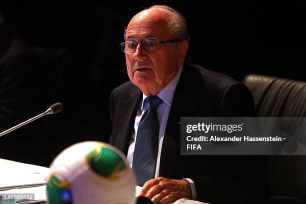 President Joseph S. Blatter opens the FIFA Executive Committee Meeting at the Intercontinental hotel on May 28, 2013 in Port Louis, Mauritius.