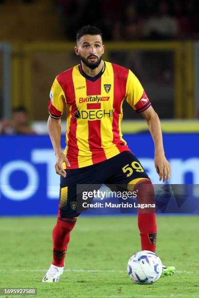 Ahmed Touba of Lecce in action during the Serie A TIM match between US Lecce and Genoa CFC at Stadio Via del Mare on September 22, 2023 in Lecce,...