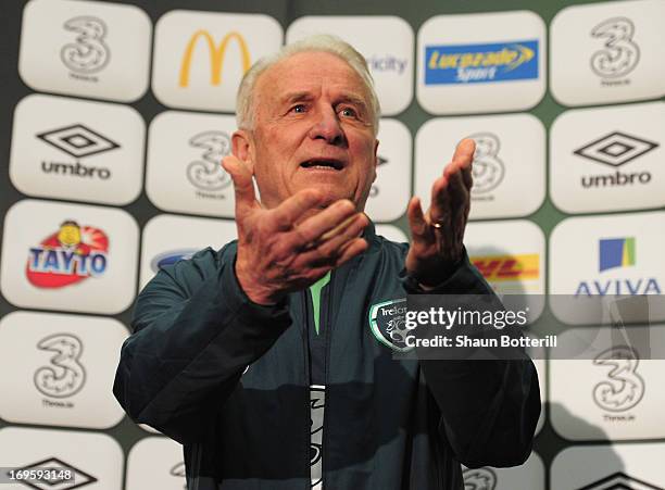 Giovanni Trapattoni the Republic of Ireland coach talks to the media during a press conference ahead of their international friendly against England...