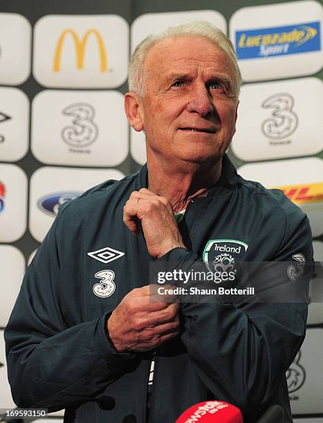 Giovanni Trapattoni the Republic of Ireland coach talks to the media during a press conference ahead of their international friendly against England...