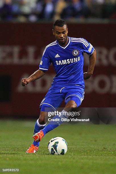 Ashley Cole of Chelsea controls the ball against the Manchester City during a friendly match at Busch Stadium on May 23, 2013 in St. Louis, Missouri.