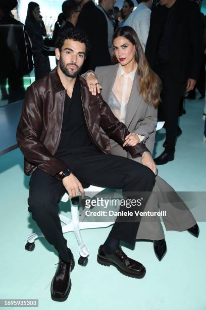 Matteo Berrettini and Melissa Satta attend the Boss fashion show during the Milan Fashion Week Womenswear Spring/Summer 2024 on September 22, 2023 in...