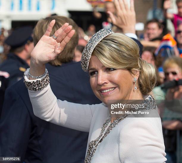 Queen Maxima of The Netherlands attends activities during their one day visit to Groningen and Drenthe provinces on May 28, 2013 in Assen,...