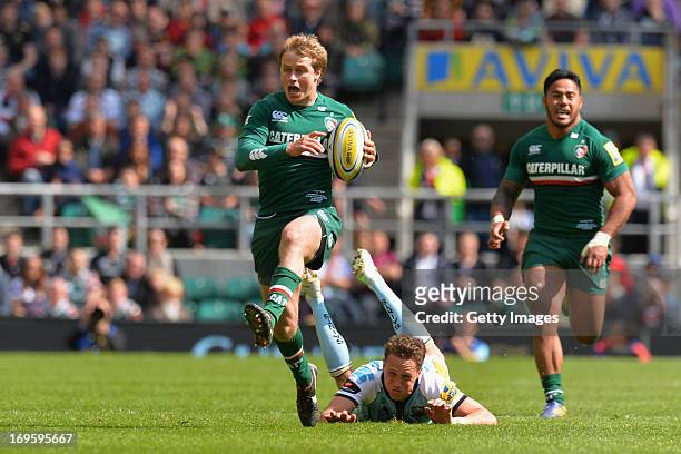 Mathew Tait of Leicester Togers makes a break during the Aviva Premiership Final between Leicester Tigers and Northampton Saints at Twickenham...